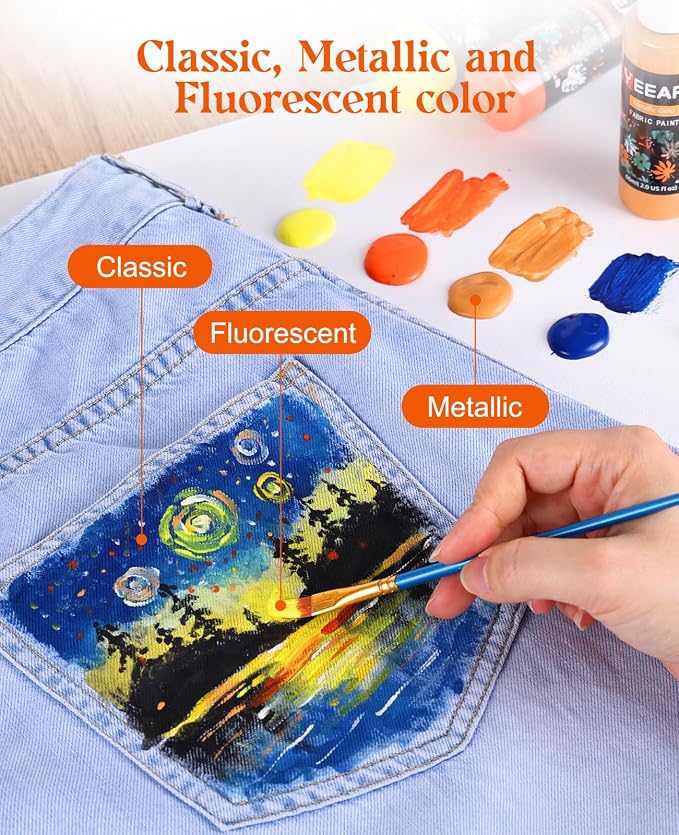 Fabric Paint, Yeeart 20 Colors Permanent Soft Fabric Paint Set - Image 6