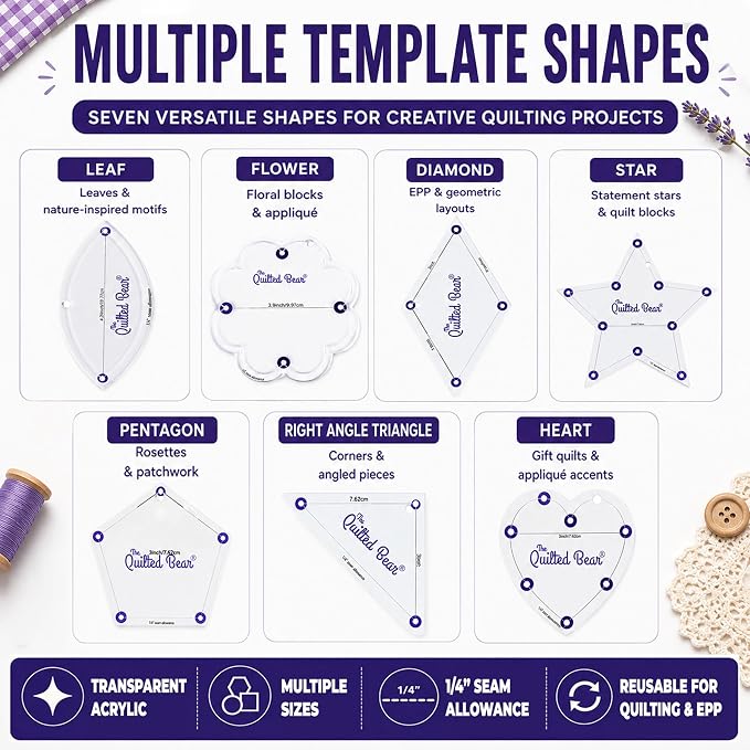 The Quilted Bear Right Angle Triangle Quilting Templates – 8 Clear Non-Slip - Image 9