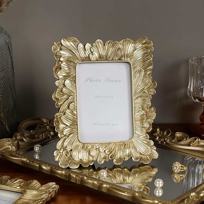 Cuspin 3.5x5 Picture Frame Small Gold Frames, Vintage Gold Palm Leaves Textured - Image 6