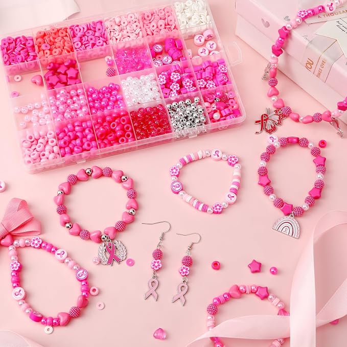 UPINS 2100Pcs Breast Cancer Awareness Beads Kit - Image 4