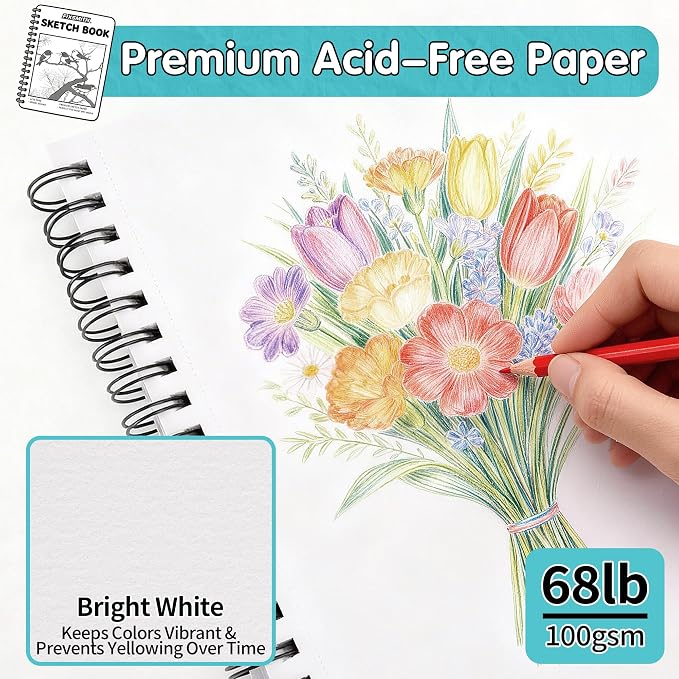 FIXSMITH 9"X12" Teal Sketch Book, 400 Sheets Spiral Sketchbook, Acid Free - Image 2