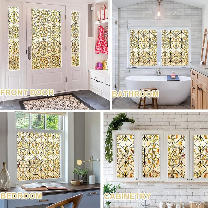 OHTMERU 3D Stained Glass Window Privacy Film, Heat Control UV Blocking Static - Image 6