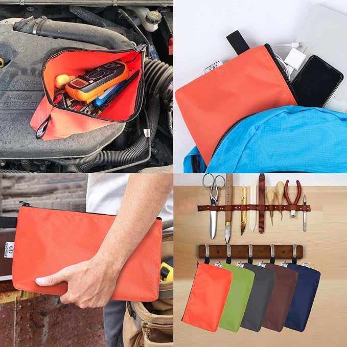 KERNOWO 5 Pcs Premium Tool Pouch Zipper Bag, Small Utility Bags, 12.5 X 7 X 2 Inch Bank Deposit Bag With Dependable Smooth Nylon Zippers