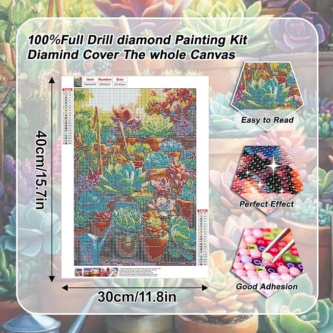 VeGuude Diamond Art Kits for Adults, Succulent Plants Diamond Paintings Kits - Image 3
