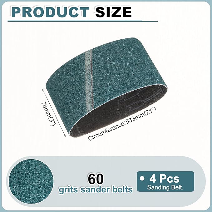 HARFINGTON 3 x 21 Inch Sanding Belts, 4 Pcs 60 Grit Zirconia Abrasive Belt Sander File Belt for Woodworking, Metal Polishing, Knife Sharpener