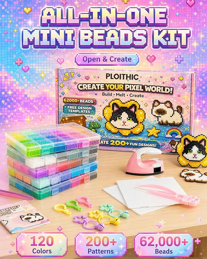 Fuse Beads Kit 2.6mm Mini Beads, Mini Iron, Tweezers & 200+ Patterns, Pixel Art - Image 2