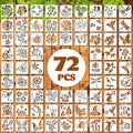 72 Pcs Botanical Stencils Set, Reusable Butterfly & Flower Painting Templates by Yazhiji