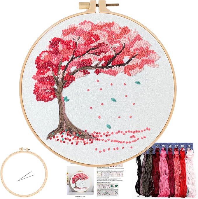 FONNUY Crewel Embroidery Kit for Beginners, Seasonal Tree Pre-Stamped Pattern by FONNUY