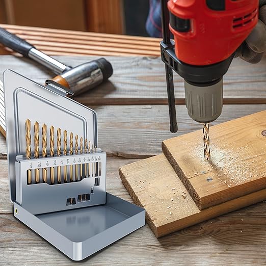 Cobalt Left Hand Drill Bit Set, 13Pcs M35 High Speed Steel Jobber Length Drill Bit Kit for Hardened Metal, Stainless Steel, Cast Iron, Wood and Plastic, with Index Storage Case, 1/16"-1/4"