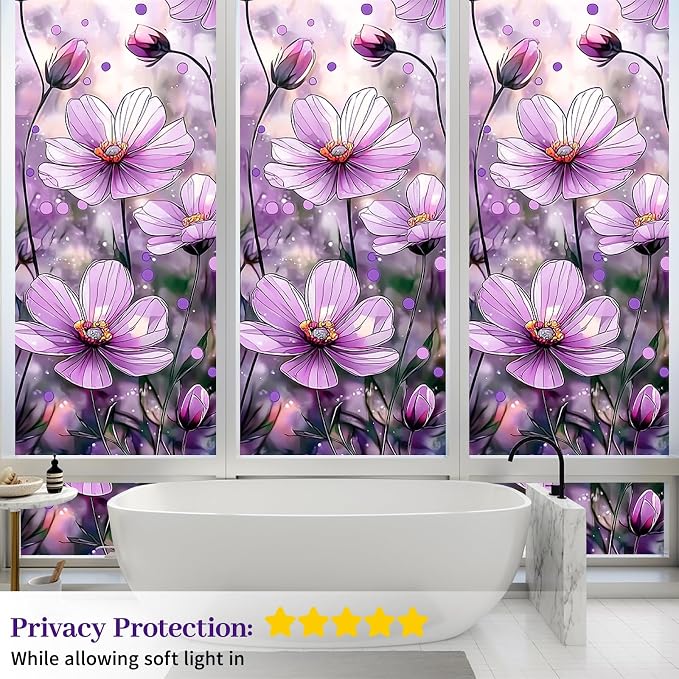 Bloss Flower Privacy Window Film, Faux 3D Floral Stained Glass Windows Film - Image 6