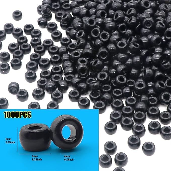 1000Pcs Pony Beads Bracelet 9mm Black Plastic Barrel Pony Beads - Image 3