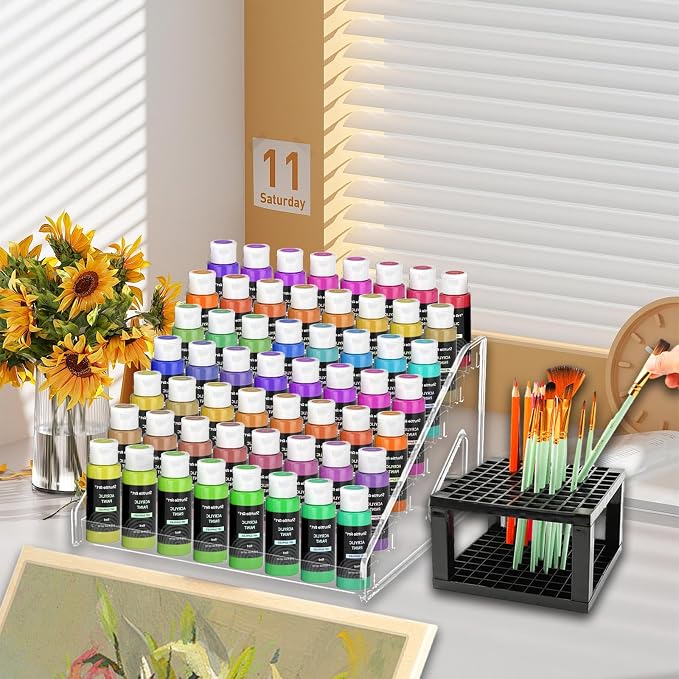 7-Layer Clear Acrylic Paint Holder Storage & Brush Organizer | Easy Assemble - Image 4