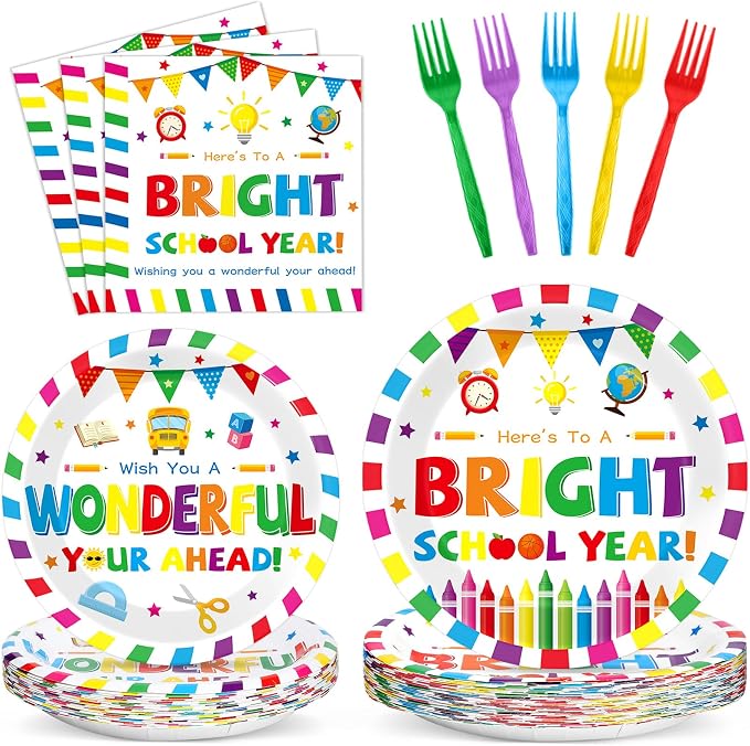 100PCS Back To School Decorations School Season Supplies Paper Plates Napkins by Qyeahkj