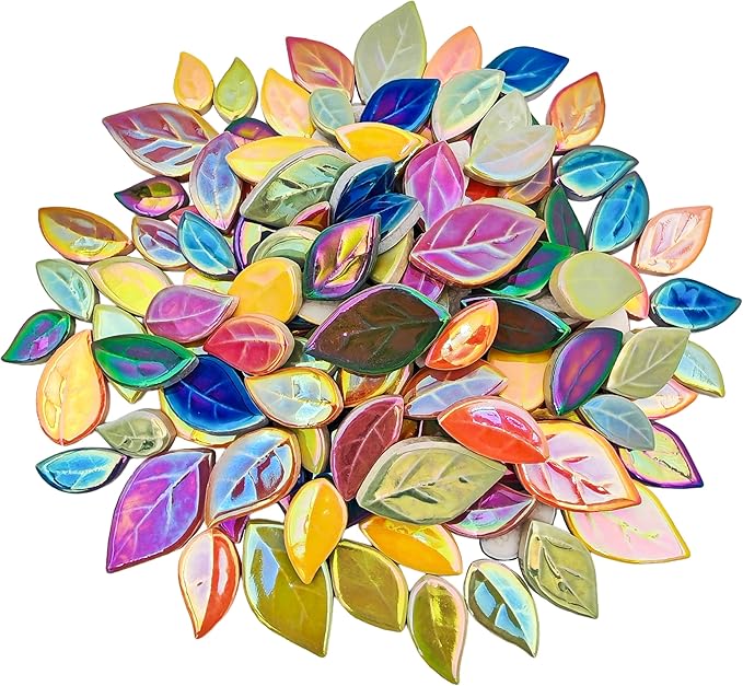 500g/1.1lb Leaf-Shaped Ceramic Mosaic Tiles, Ceramic Mosaic Pieces by Unknown