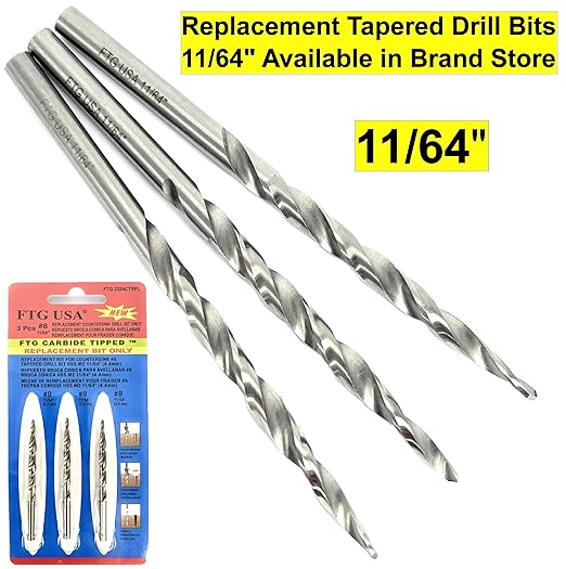 FTG USA #8 (11/64") Tungsten Carbide Tipped 82 Degree Countersink Drill Bit with Tapered Drill Bit, 1/4 Inch Quick Change Hex Shank and Allen Wrench
