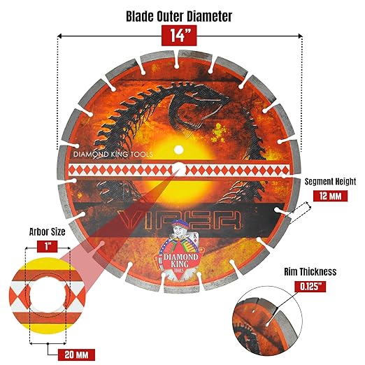 14 Inch 3-Pack Viper Laser Concrete Diamond Blade – Professional Grade for Concrete, Brick, Block, Stone & Pavers – Precision Cutting Disc for Electric or Gas Saws Wet/Dry, 1"-20mm Arbor (14" 3pcs)