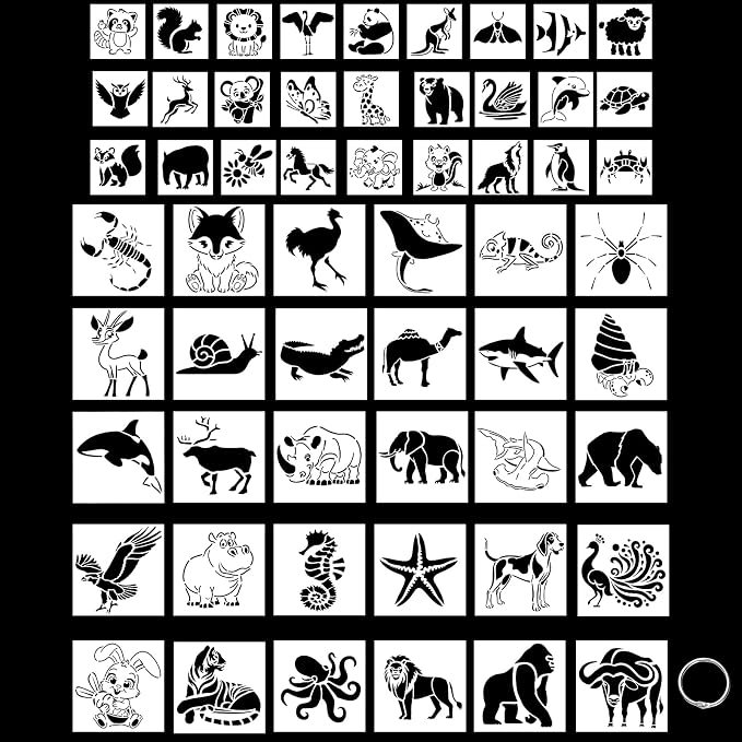 60 Pieces Animal Stencils for Painting, 3 & 5 Inch Reusable 60 Animal Designs by WSICSE