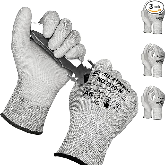 Schwer 3 Pairs AIR-SOFT Cut Resistant Gloves AR7120 ANSI A6 Cut Proof Work Gloves, Touchscreen, for Men and Women Used for Woodworking, Glass Cutting, Construction, Cargo Handling, Car Repair, XL