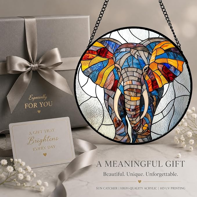 Elephant Acrylic Suncatcher Faux Stained Glass Window Hanging 7.8" | Birthday - Image 4