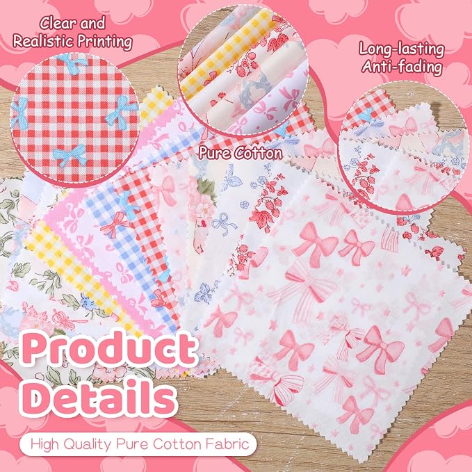 84 Pcs Multicolor Charm Packs for Quiltings, Beautiful Colorful Bow and Flower - Image 3