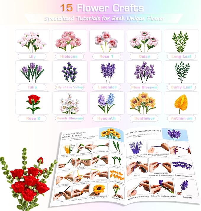 Red Thick Pipe Cleaner Flower Kit - Image 4