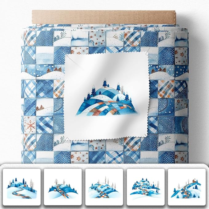 Winter Patchwork Landscape Cotton Fabric Panel – 6 Designs + Bonus Patchwork - Image 2