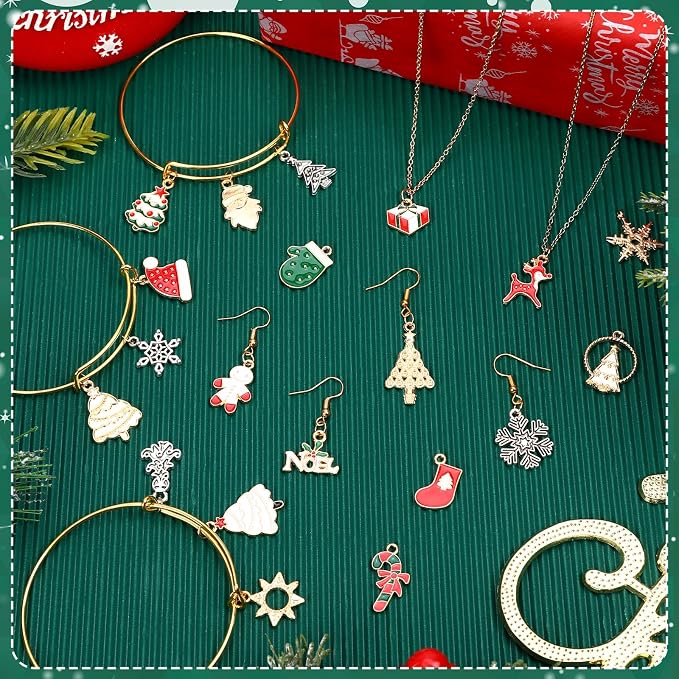 SANNIX 350Pcs Christmas Charms, Xmas Enamel Charms Mixed Bulk Antique Gold - Image 3