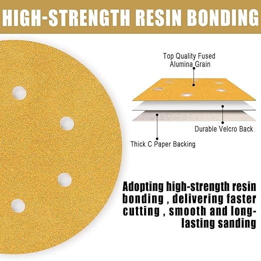 6 Inch - 6 Hole Hook and Loop Sanding Discs 100 Grit, Random Orbital Sandpaper for Automotive and Woodworking - 100 Pack