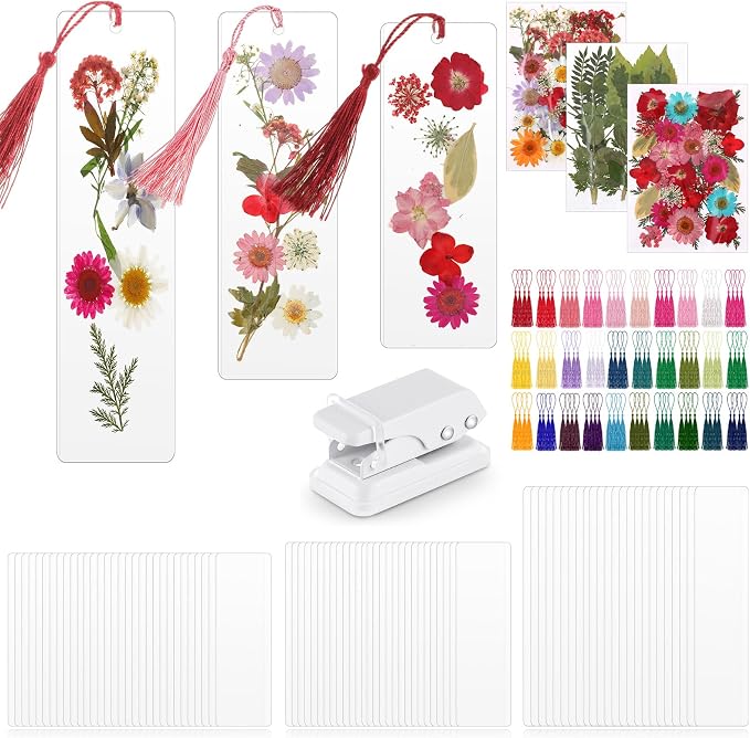 Fuyoooo 176 Pcs Pressed Flowers Bookmark Making Kit, DIY Bookmark Laminating by Liraitoya