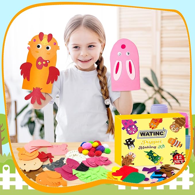 WATINC 12Pcs Hand Puppet Making Kit, Art Craft Felt Sock Puppet Toys, Creative - Image 5