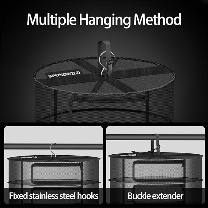 Herb Drying Rack Hanging Mesh Net，6+1 Layer Plant Drying Rack with Door-Type Zipper & Closed Storage Compartment for Folding Basket Dryer Fit in Grow Tents、Garden Outdoor