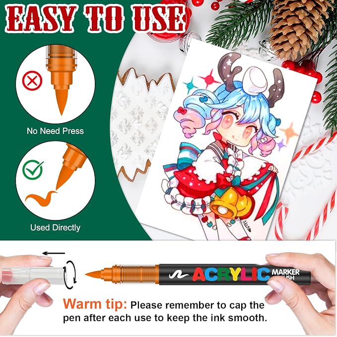 Amamao Acrylic Paint Markers, Soft Brush Tip Pens and Markers, Acrylic Paint - Image 2