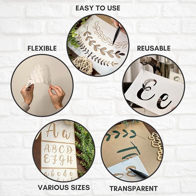 Boutique Stencil Template Kit | 45 Reusable Pieces | Lettering Uppercase Both - Image 3