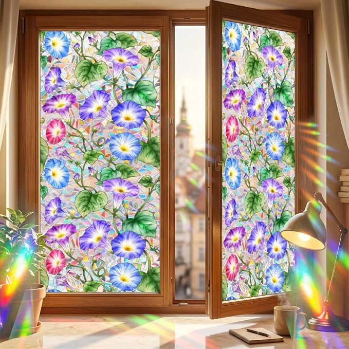 Morning Glory Stained Glass Window Cling, Removable Window Privacy Film by Unknown