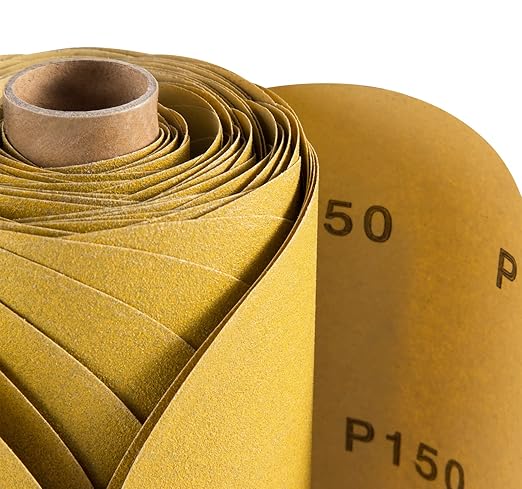 S SATC Premium Gold Sandpaper 6 Inch 100 PCS Sanding Discs 150 Grit Self Adhesive Stickyback Sandpaper Roll Aluminum Oxide PSA Sandpaper Discs for Wood, Metal, and Car Paint