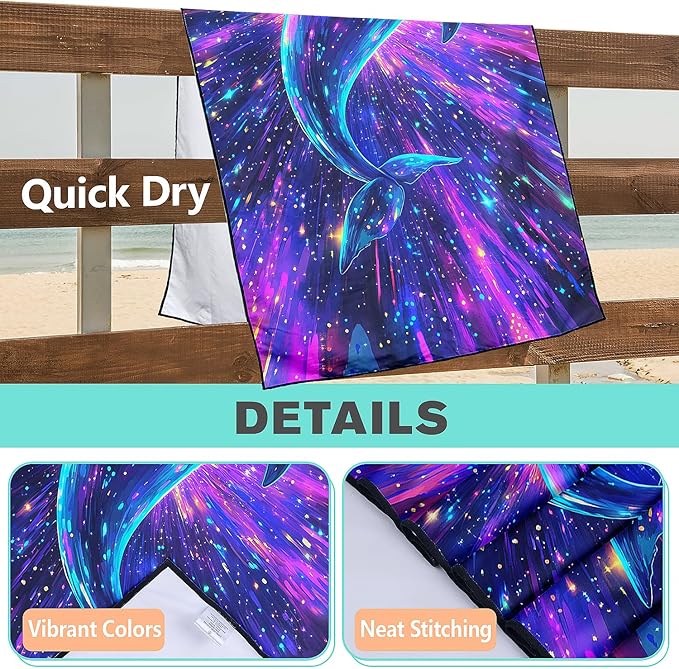 Fantasy Dolphin Beach Towel Oversized 36" x 72", Thin Lightweight Sand Free Quick Dry Microfiber Towel for Swimming Pool Cruise Camping Travel