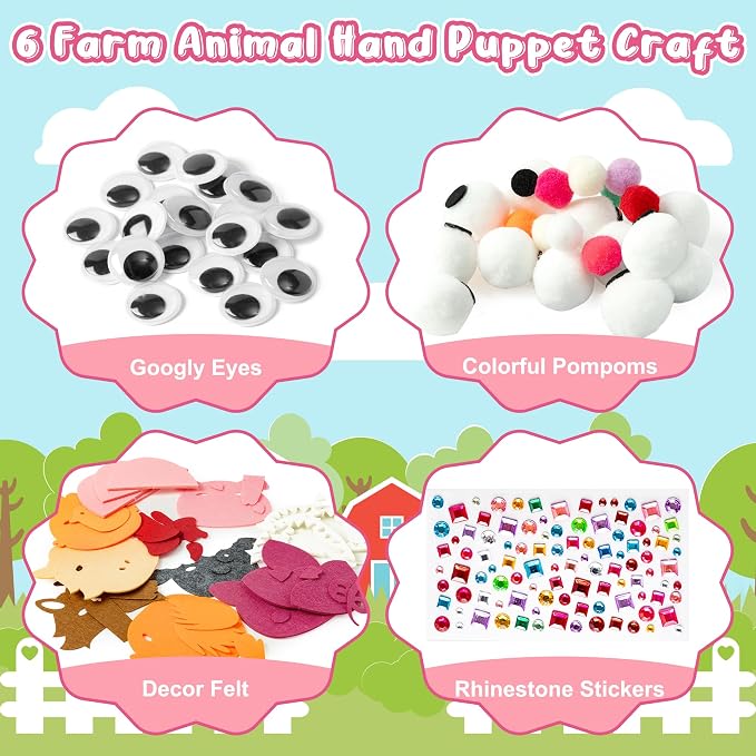 WATINC 6Pcs Hand Puppet Making Kit, Art Craft Felt Sock Puppet Toys, Creative - Image 2