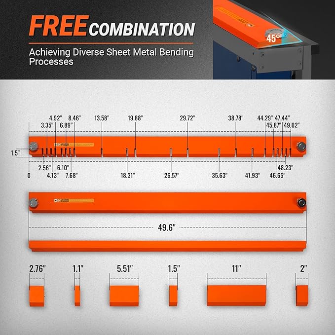 48'' Industrial Magnetic Pan and BOX Heavy Duty Sheet Metal Brake 20 Gauge Capacity Shear Press Brake, Model MSMB1250E