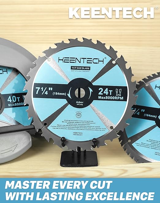 KEENTECH 7-1/4 Inch Woodworking Circular Saw Blade 24T 40T 60T 3-Pack, Tungsten Carbide Tipped, ATAF Grind, 5/8 Inch Arbor Hole with Diamond Cutout