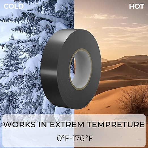 SWRT 12 Pack Black Electrical Tape Waterproof, 0.75 in x 66 FT High Temp Electric Tape Under 600V for All Weather - UV Protection - Flame Retardant