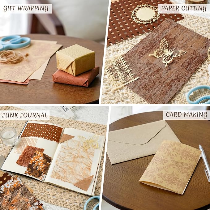 50 Sheets Brown Textured Scrapbook Paper Assorted Set | A5 Size, Mixed Special - Image 6
