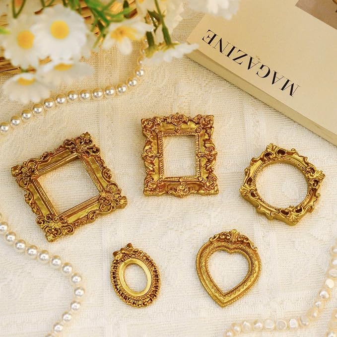 15 PCS Mini Vintage Frames, Tiny Resin Antique Frames, Small Gold picture photo - Image 4