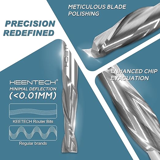 KEENTECH 1/2" Shank Upcut 2 Flute Flat Tip Sprial Router Bit for CNC Router Machine, 1/2" Cutting Diameter, 2" Cutting Depth, for Wood Cutting, Custom Furniture, Slot Mortise, Engraving, Carving