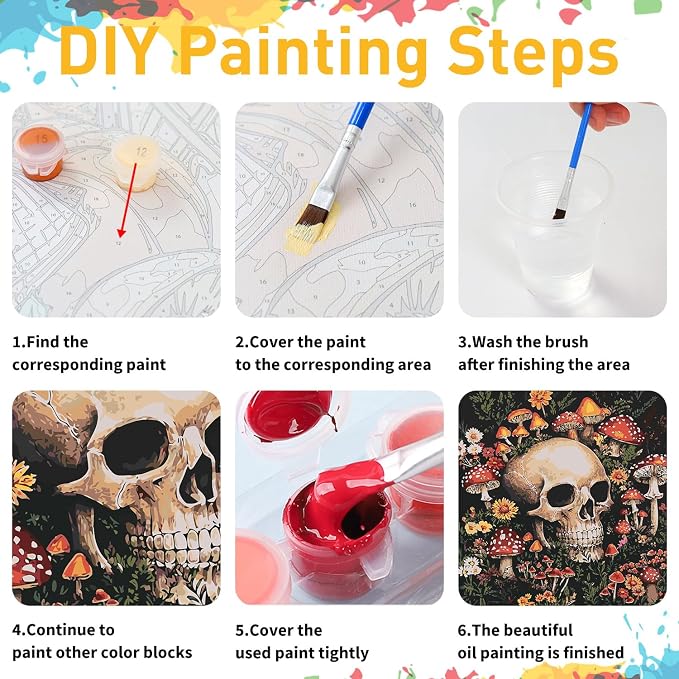 Paint by Numbers for Adult, Skull Paint by Numbers Kit for Adults Beginners - Image 9