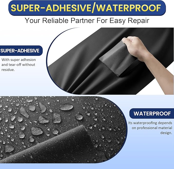 Self-Adhesive Canvas Repair Tape, 16" x 79" Waterproof Canvas Repair Patch, Fabric Patch Repairs Kit for Furniture, Tents, Sunbrellas, Boat Covers Awnings, Couches, Clothes, Bags Black