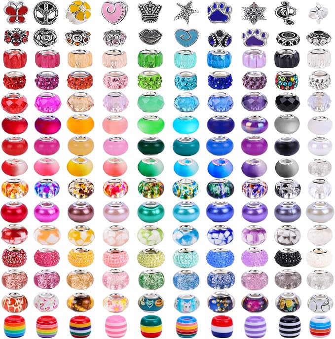 210 Pieces Assorted European Craft Beads Large Hole Lampwork Spacer Beads by AIPRIDY