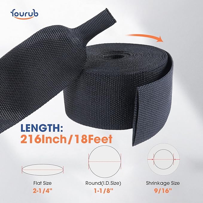 2 to 1 Heat Shrink Woven Tubing Abrasion Resistant Braided Sleeving Shrinkable Fabric Loom Protector for Auto Amp Harness Sheath Cable(1-1/8"ID-216inch)