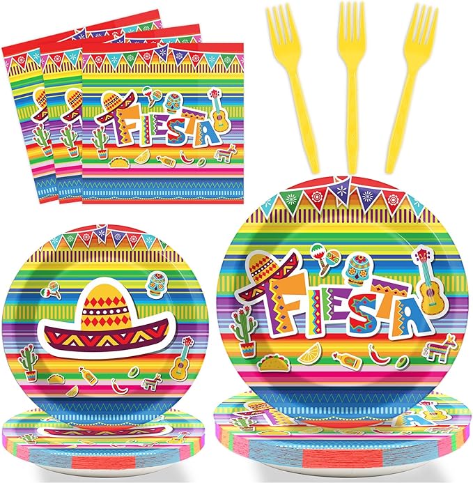 96 Pieces Fiesta Party Decorations Mexican Plates Tableware Set by Tevxj