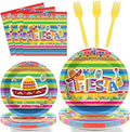 96 Pieces Fiesta Party Decorations Mexican Plates Tableware Set by Tevxj