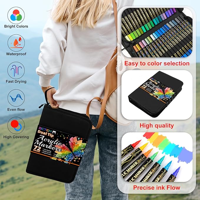 Betem Dual Tip Acrylic Paint Pens, 72 Colors Paint Markers - Image 4